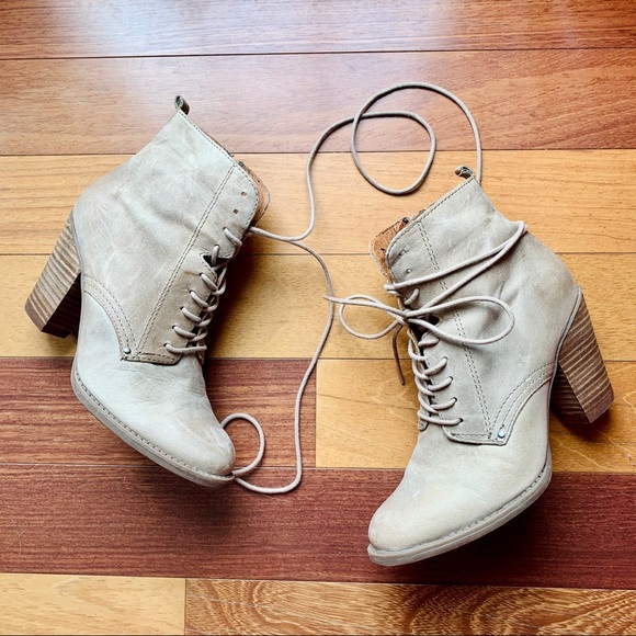 Aldo Grey Leather Lace-Up Heel Boots, size 7 - Picture 1 of 8